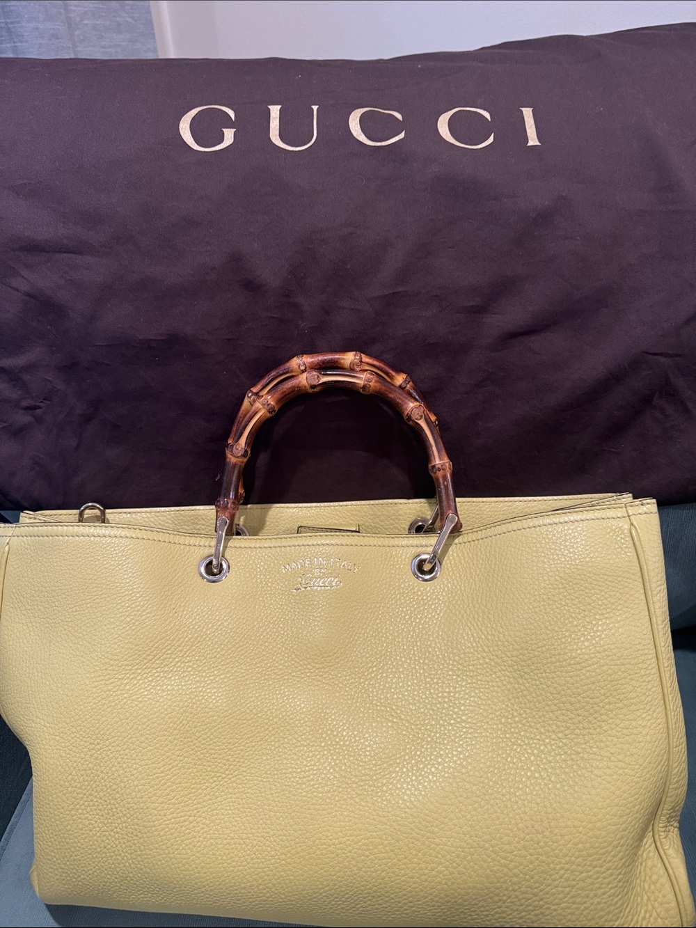 Like New Gucci Bamboo Tote Cellarius Leather Tote in Yellow - Picture 1 of 7